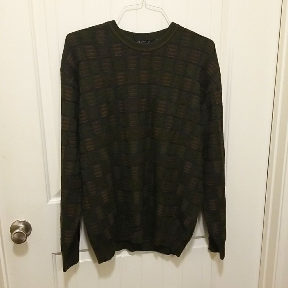 Segreto Mens Pullover Sweater Blue Multicolor Long Sleeve Wool Blend Italy XL